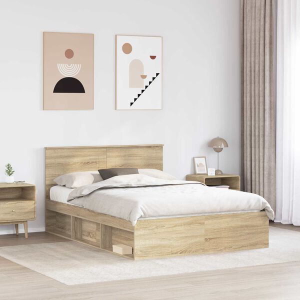 vidaXL Bedframe met hoofdeinde Sonoma 160 x 200 cm Bewerkt hout