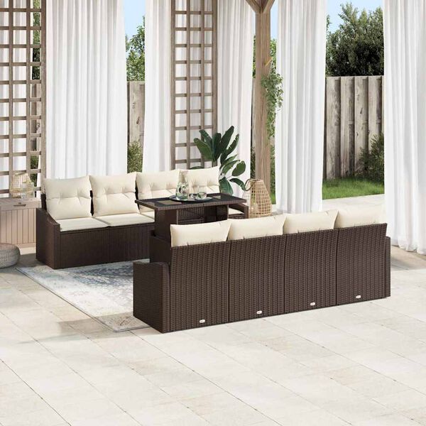 vidaXL Tuin Sofa Set met kussen 7 pcs Bruin en Cr&egrave;me poly rattan