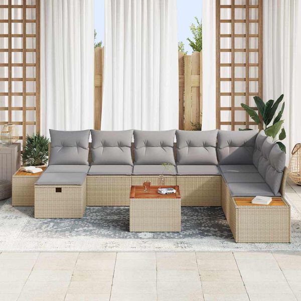 vidaXL Tuin Sofa Set met kussen 9 pcs Beige Poly riet