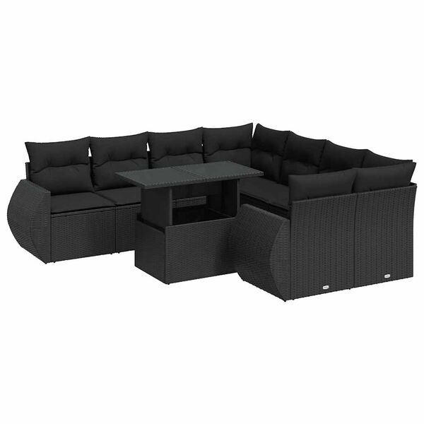 vidaXL 9-delige Loungeset met kussens poly rattan zwart