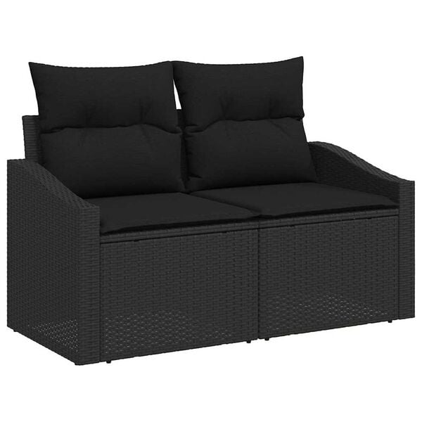 vidaXL Tuin Sofa Set met kussen 9 pcs Zwart Poly riet