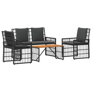 vidaXL Buitenmeubelset 4 st Zwart en Donkergrijs Staal en Poly Rattan