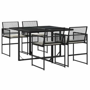 vidaXL 5-delige Tuinset met kussens poly rattan zwart