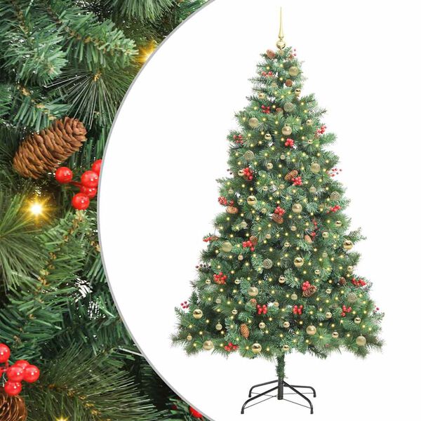vidaXL Kunstkerstboom met LED -striplichten Groen 240 cm PVC en Metaal