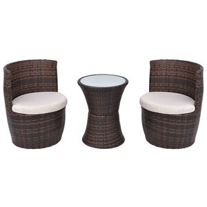 vidaXL 3-delige Bistroset met kussens poly rattan bruin
