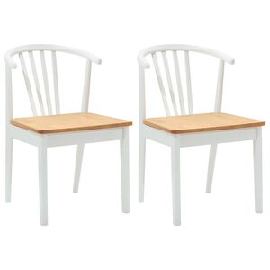 vidaXL Eetkamerstoel 2 st Massief Rubberhout wit en naturel