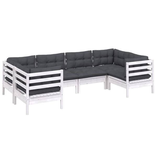 vidaXL 6-delige Loungeset met kussens grenenhout wit