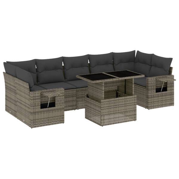 vidaXL 8-delige Loungeset met kussens poly rattan grijs
