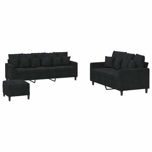 vidaXL 3-delige Loungeset met kussens fluweel zwart