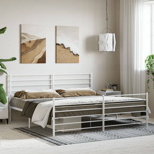 vidaXL Bedframe met hoofd- en voeteneinde metaal wit 200x200 cm
