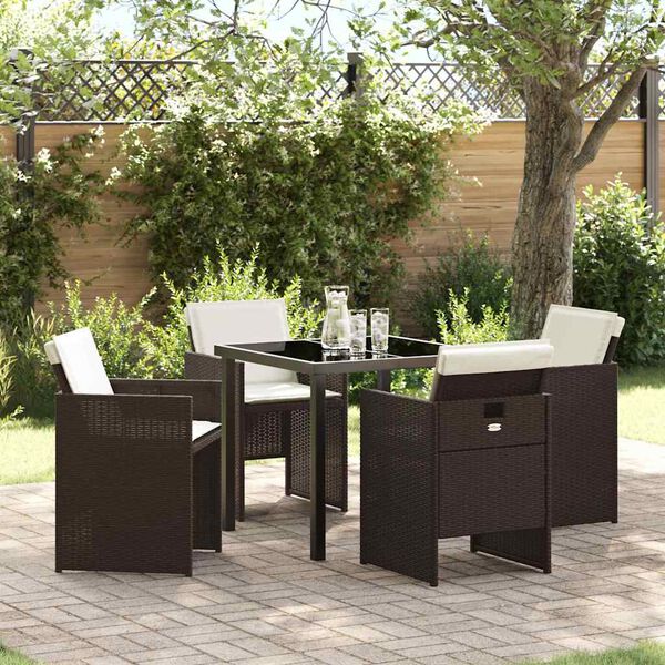 vidaXL Tuin eettafelset met kussen 5 pcs Bruin poly rattan