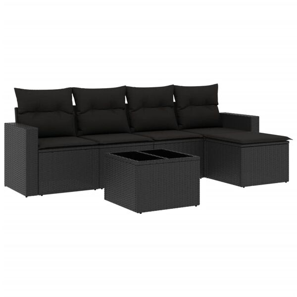 vidaXL 6-delige Loungeset met kussens poly rattan zwart