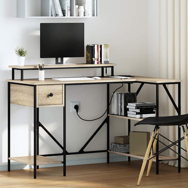 vidaXL Bureau met lade Sonoma Eiken 120 x 79 x 86,5 cm Bewerkt hout