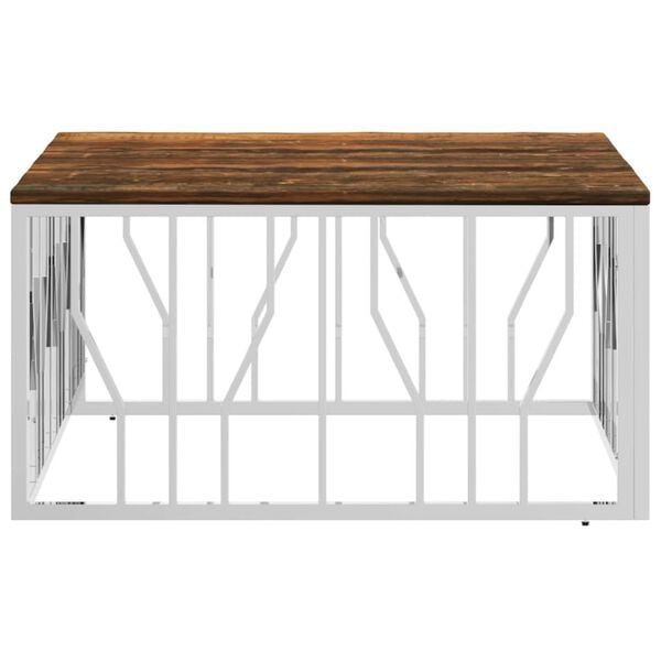 vidaXL Salontafel roestvrij staal en massief gerecycled hout zilver