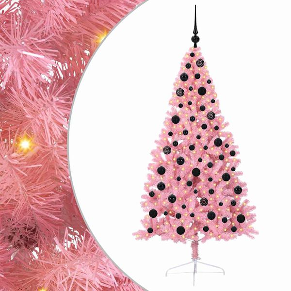 vidaXL Kunstmatig Voorverlicht Kerstboom met 300 LED Roze 180 cm PVC