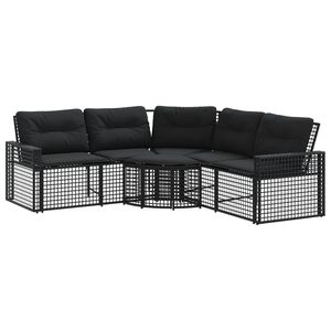 vidaXL Tuinbank met kussens en voetensteun L-vormig poly rattan zwart