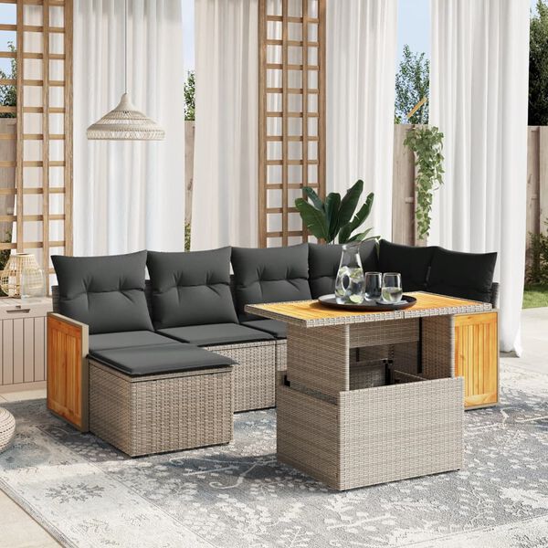 vidaXL 7-delige Loungeset met kussens poly rattan grijs