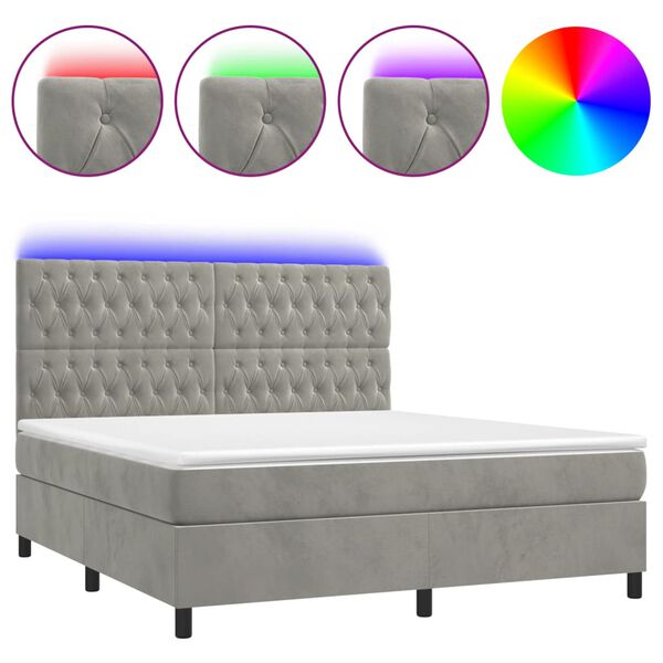 vidaXL Boxspring met matras en LED fluweel lichtgrijs 180x200 cm