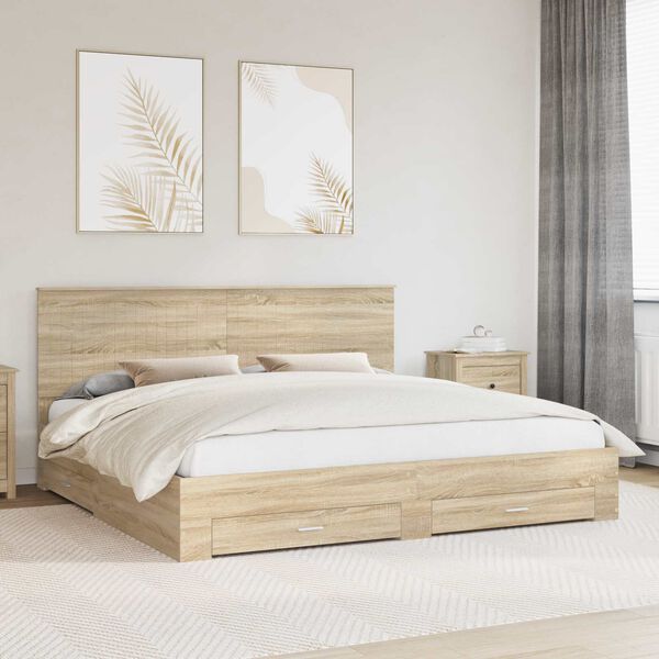 vidaXL Bedframe met hoofdeinde Sonoma Eiken 200 x 200 cm Bewerkt hout