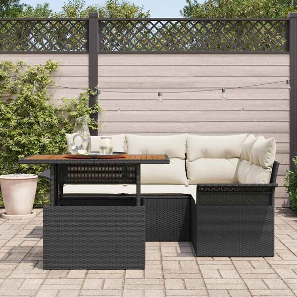 vidaXL Tuin Sofa Set met kussen 5 pcs Zwart en cr&egrave;me