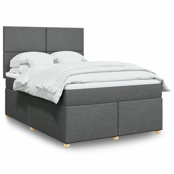 vidaXL Boxspring met matras stof donkergrijs 140x190 cm