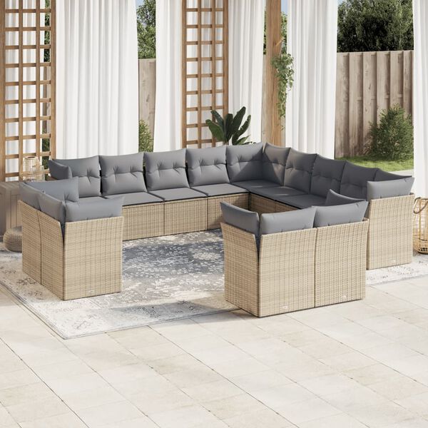 vidaXL 13-delige Loungeset met kussens poly rattan beige