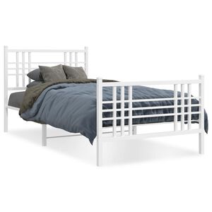 vidaXL Bedframe met hoofd- en voeteneinde metaal wit 90x200 cm