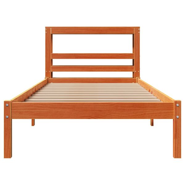 vidaXL Bedframe met hoofdbord massief grenenhout wasbruin 90x190 cm