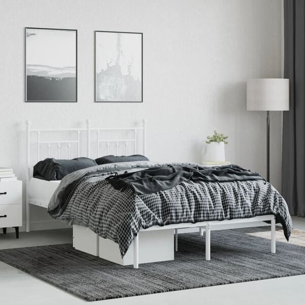 vidaXL Bedframe met hoofdbord metaal wit 120x190 cm