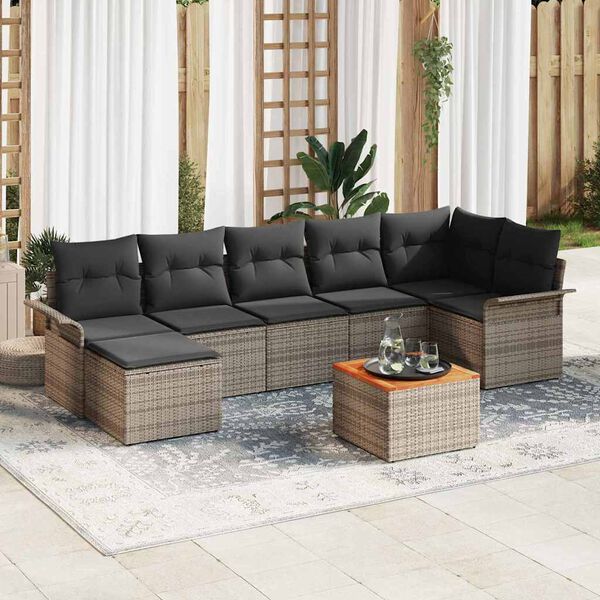 vidaXL Tuin Sofa Set met kussen met opslag 8 pcs Grijs