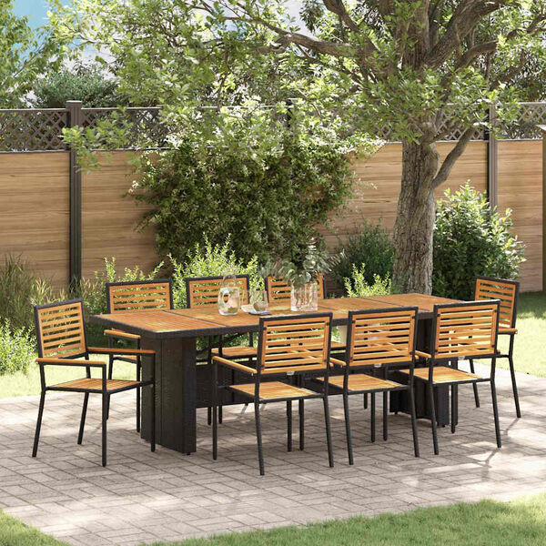 vidaXL Tuin eettafelset 9 pcs Zwart en Bruin poly rattan