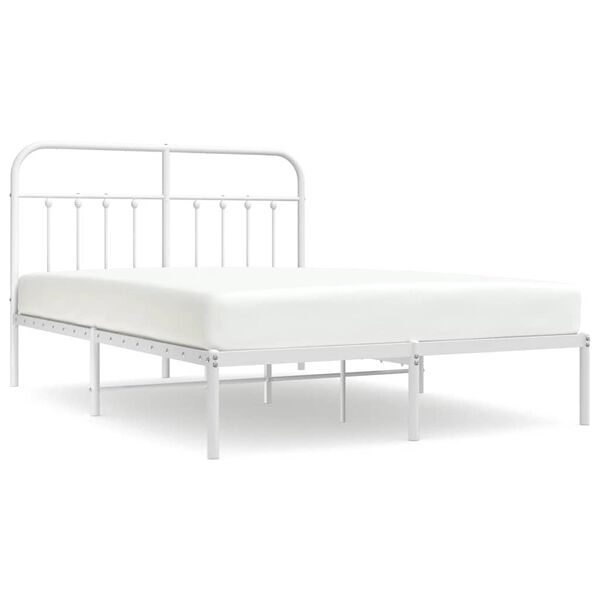 vidaXL Bedframe met hoofdbord metaal wit 135x190 cm