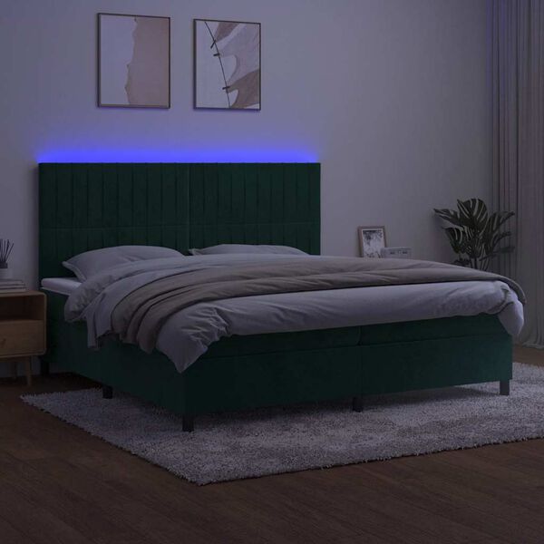 vidaXL Boxspring met matras en LED fluweel donkergroen 200x200 cm
