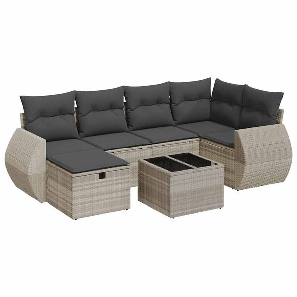 vidaXL 7-delige Loungeset met kussens poly rattan lichtgrijs
