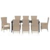 vidaXL Tuin eettafelset met kussen 9 pcs Beige poly rattan