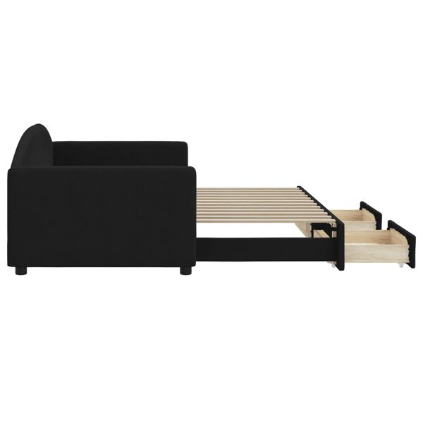 vidaXL Slaapbank met onderschuifbed en lades 90x200 cm stof zwart