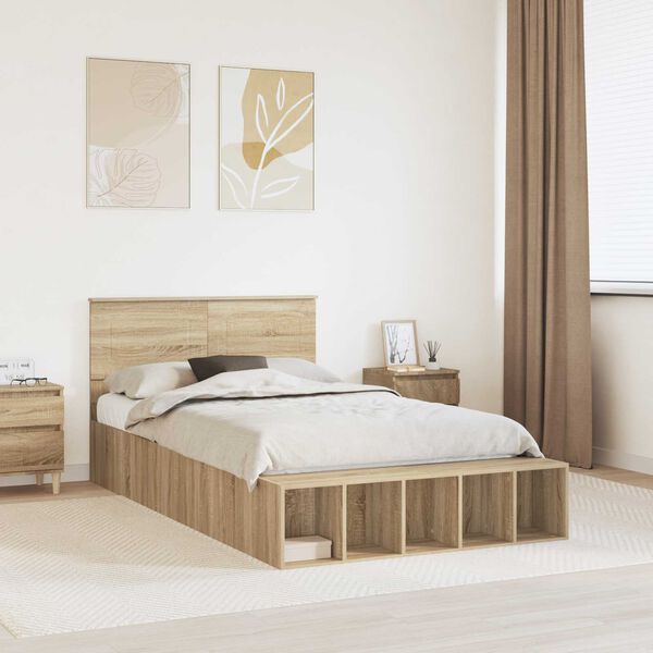 vidaXL Bedframe met plank Sonoma Eiken 135 x 190 cm Bewerkt hout