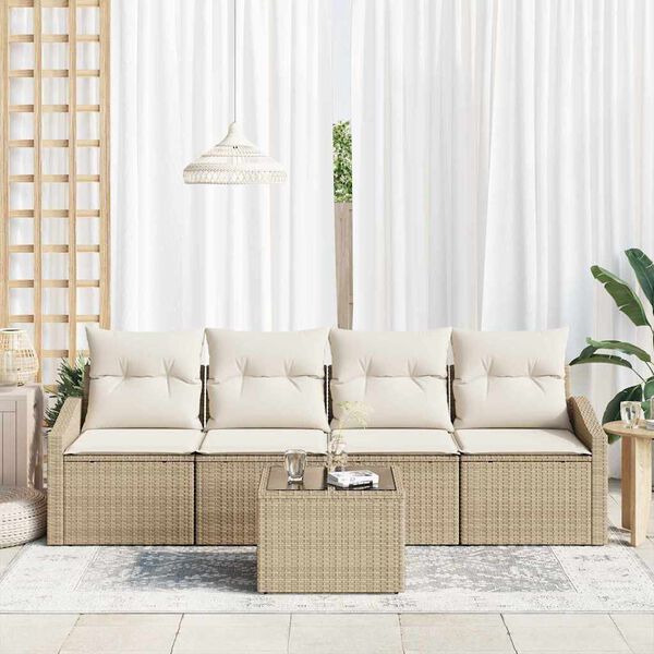 vidaXL Bankstel met kussen met kussen 5 pcs Beige en Cr&egrave;me poly rattan