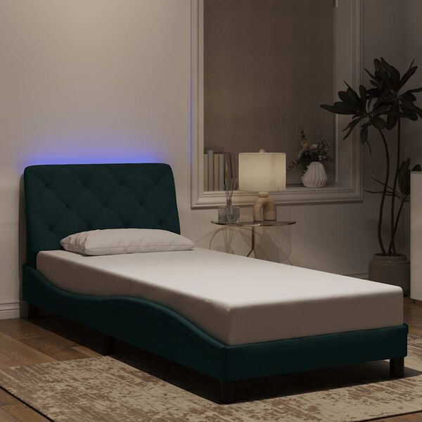 vidaXL Bedframe met LED zonder matras fluweel donkergroen 90x200 cm