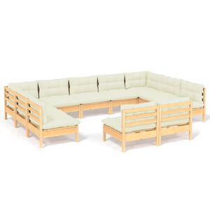 vidaXL 11-delige Loungeset met cr&egrave;mekleurige kussens grenenhout