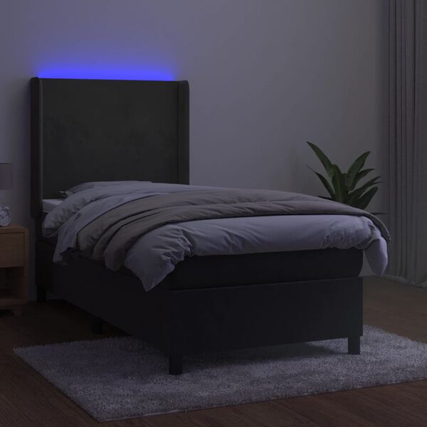 vidaXL Boxspring met matras en LED fluweel donkergrijs 100x200 cm