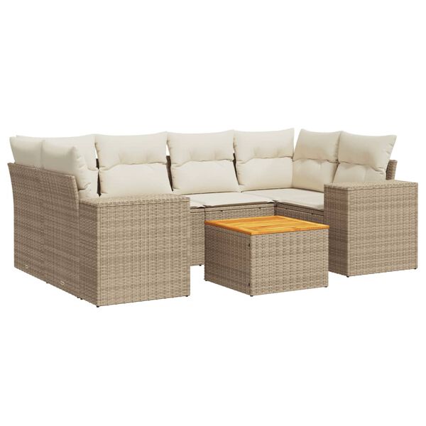 vidaXL 7-delige Loungeset met kussens poly rattan beige