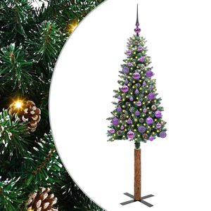 vidaXL Slanke Kerstboom Groen 150 cm PVC en massief dennenhout