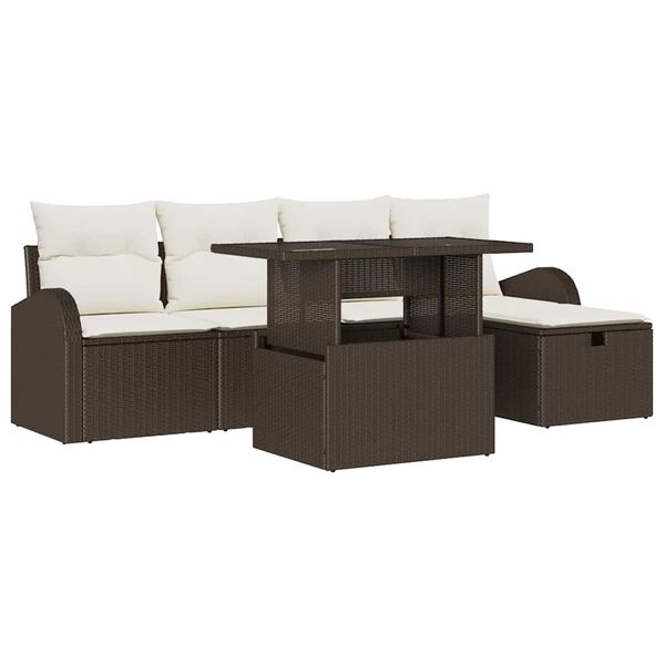 vidaXL Tuin Sofa Set met kussen met opslag 6 pcs Bruin Poly riet