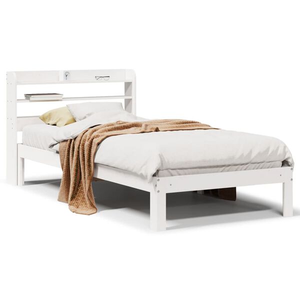 vidaXL Bedframe met hoofdbord massief grenenhout wit 75x190 cm