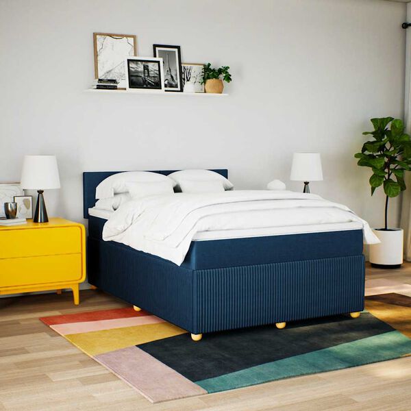 vidaXL Boxspring met matras stof blauw 140x200 cm