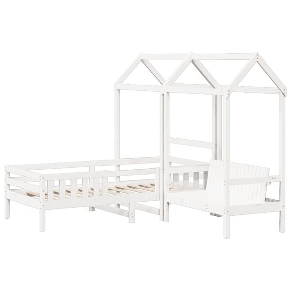 vidaXL Kinderbed met huisje en bankje massief grenenhout wit 100x200cm