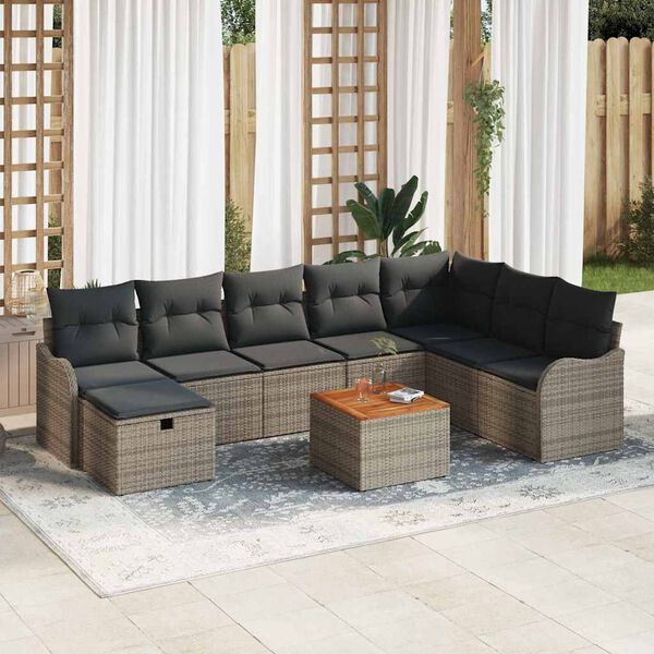 vidaXL Tuin Sofa Set met kussen met opslag 9 pcs Grijs Poly riet