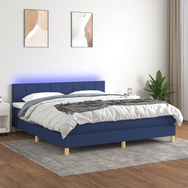 vidaXL Boxspring met matras en LED stof blauw 160x200 cm