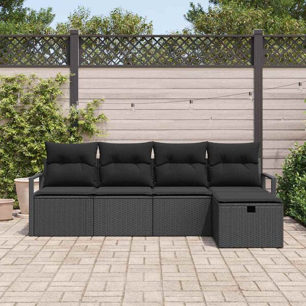 vidaXL Tuin Sofa Set met kussen met opslag 5 pcs Zwart Poly riet